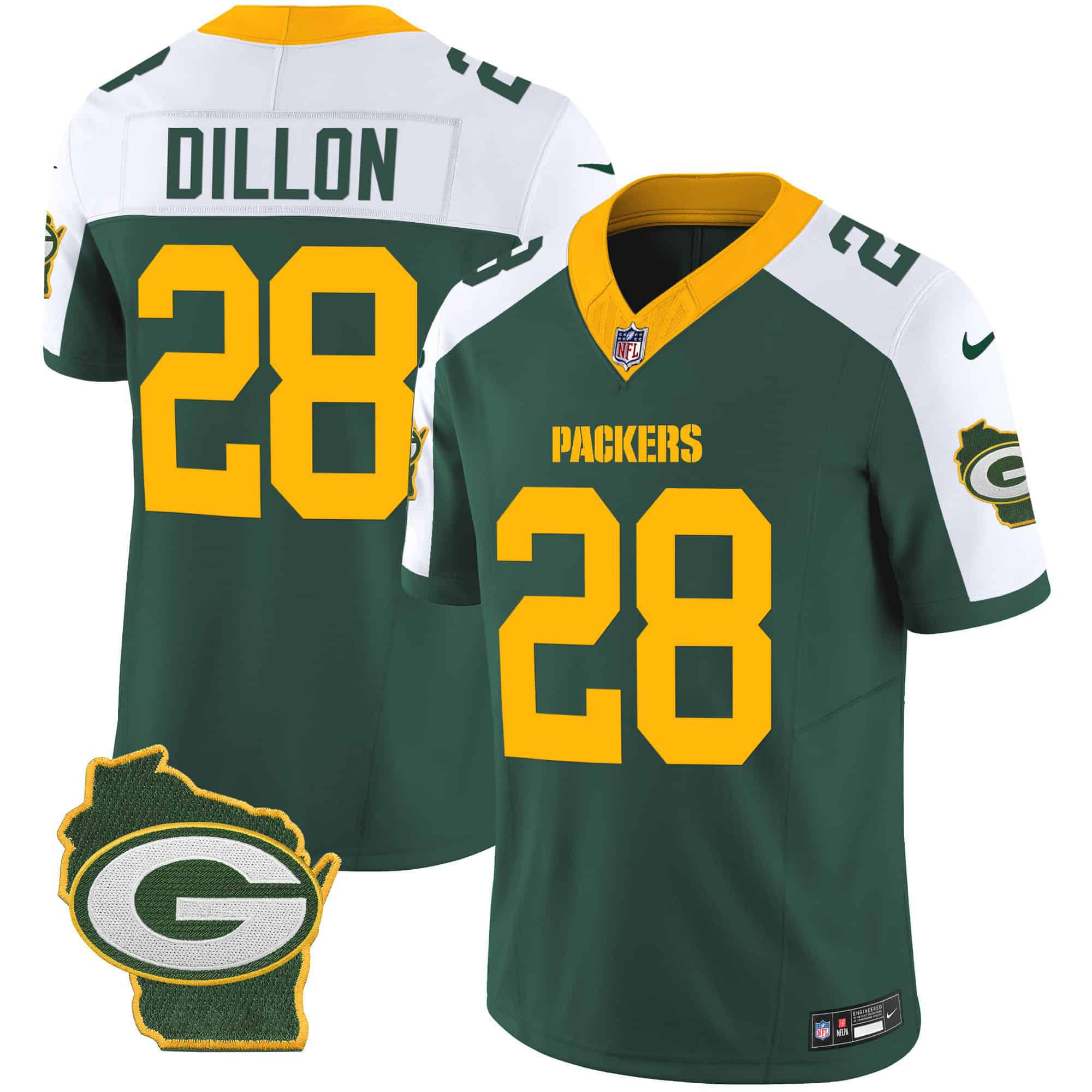 Men Green Bay Packers 28 Dillon Green 2024 Nike Home Patch Vapor NFL Jersey